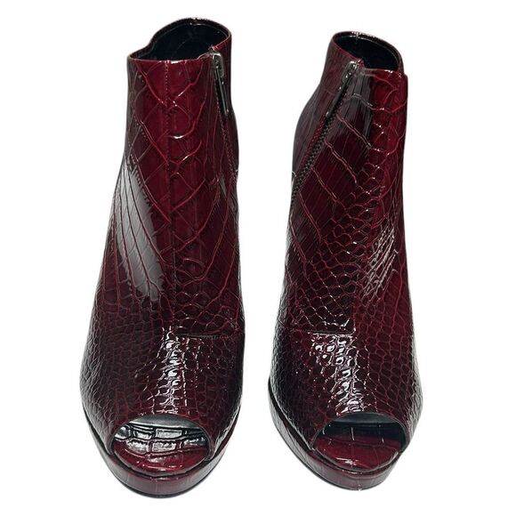 White House Black Market Paulette Burgundy Red Booties Croc Embossed Peep Toe - Picture 11 of 16